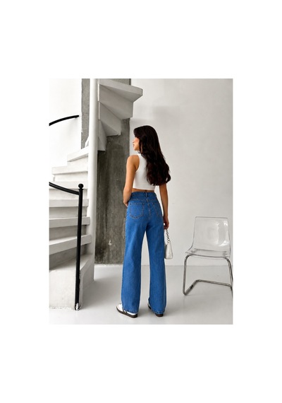 Kene Jeans Mavi Likralı Boyfriend Bol Paça Denim Pantolon Mavi
