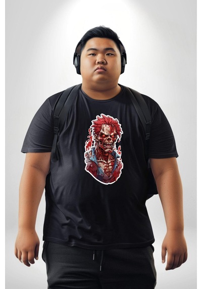 Angemiel Zombi Kırmızı The Walking Dead Siyah Büyük Beden Erkek Kadın Unisex Basic Ön Baskılı Tişört Siyah