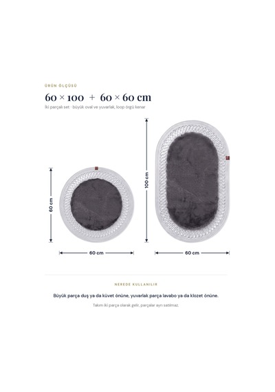 Banyo Paspası Takımı 60x100+60x60 Cm İç Trikot Antrasit Gri & Gümüş