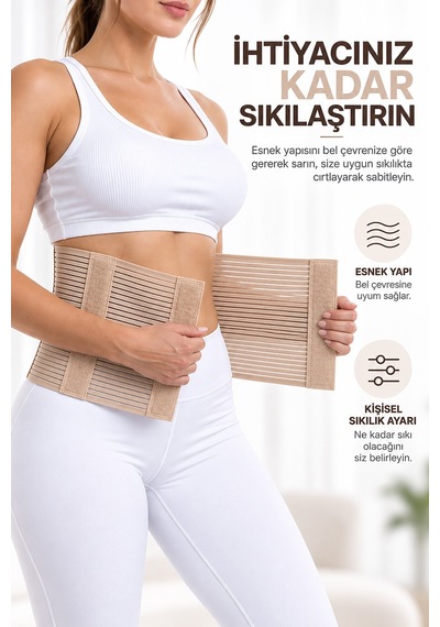Modalarge Doğum Sonrası Toparlayıcı Korse Lohusa Korsesi Abdominal Sezeryan Ameliyat Sonrası Ayarlanabilir Esnek Fıtık Misinalı Bel Korsesi Bej