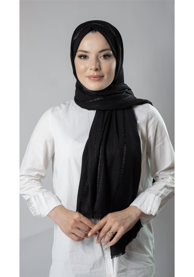 Hürrem Bone Siyah Çizgili Şal Viskon Kumaş Bursa Dolama 202110 01 Siyah