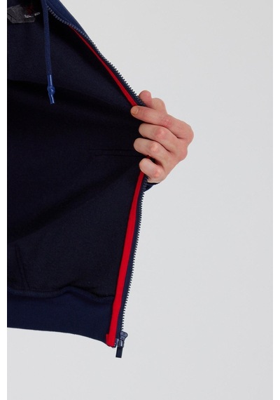 Polostate Erkek Fermuarlı Kanguru Cep 3 İplik Sweatshirt Lacivert