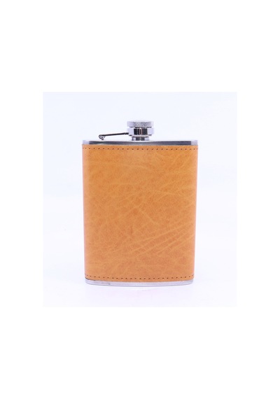 Turuncu Deri Kaplama Cep Matarası/flask 8 Oz
