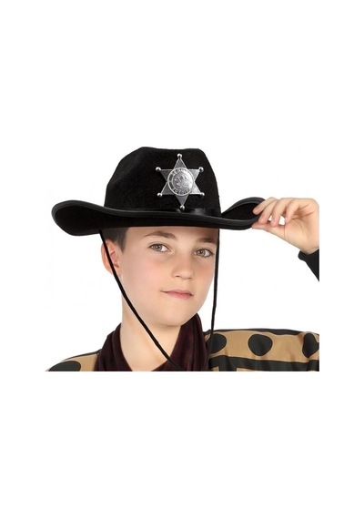 Çocuk Kovboy Şapkası Sheriff Şapkası Siyah Renk +0