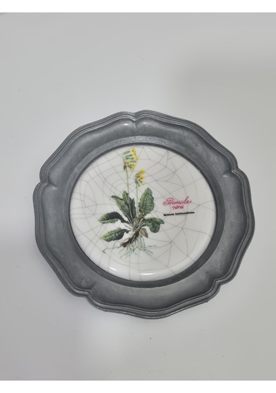 Vintage Zınn Çerçeveli Dekoratif Bahar Çuha Çiçeği Temalı Duvar Tabağı 10cm 003
