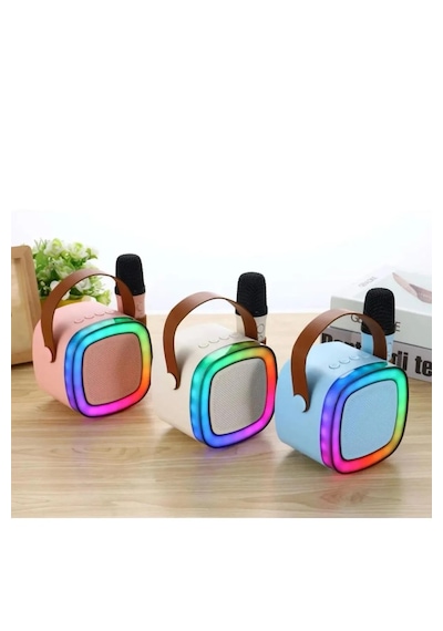 1adet Karaoke Hoparlör Kart/usb Mikrofon Işıklı Bluetooth Speaker