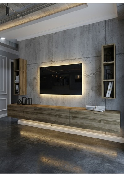 Resital Ledli Duvara Monte Tv Sehpası - Ceviz - W6007-2 Ceviz