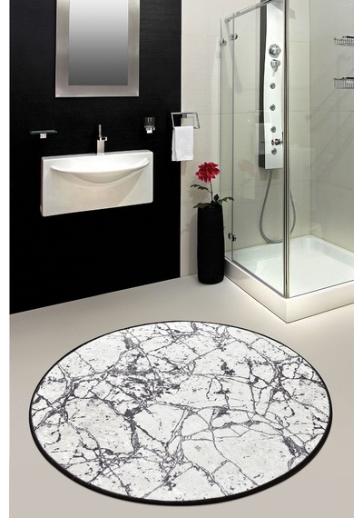 Marble Beyaz Djt Çap 140 Cm Banyo Halısı, Paspas Çok Renkli