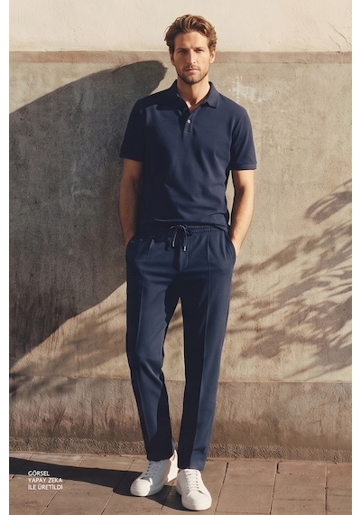 Ac&Co / Altınyıldız Classics Slim Fit Dar Kesim Beli Bağlamalı Yan Cepli Erkek Pantolon - Lacivert