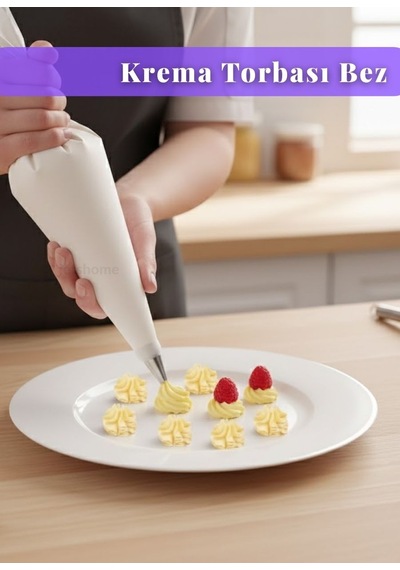 Krema Torbası Bez Yıkanabilir Torba Bpa Free Pasta Duy Torbası Dekorasyon Süsleme Aparatı 20x35 Cm Beyaz