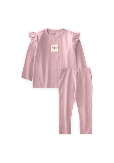 Cigit Etiket Detaylı Mevsimlik Kız Takım 1-10 Yaş Pudra Pembe Pudra