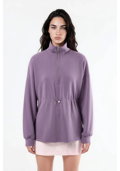 Hiccup Busem Beli Ayarlanabilir Fermuarlı Yaka Sweatshirt Mor