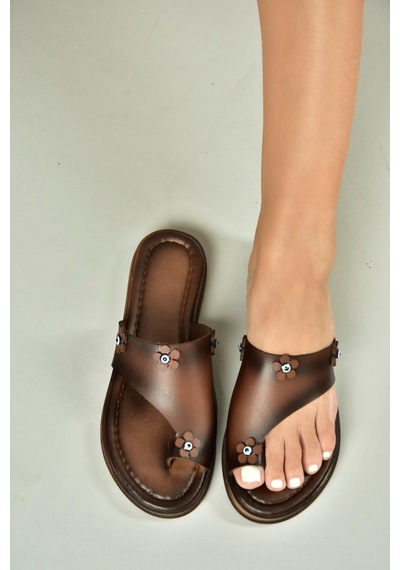 Fox Shoes U390970203 Kahverengi Hakiki Deri Kadın Terlik Kahverengi-hakiki Deri