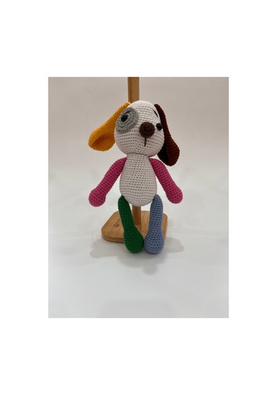 El Yapımı Amigurumi Köpek Oyuncak Renkli Kulak Örgü Bebek & Çocuk Hediyesi 21cm Kahve Kulak Pembe