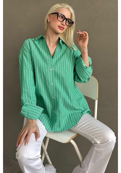 Madmext Mint Yeşili Çizgili Regular Kesim Kadın Gömlek Mg2610 Mint Yeşili
