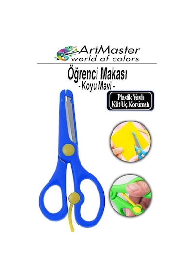 Öğrenci Makası Koyu Mavi 1 Adet Plastik Küt Uç Yaylı Korumalı Çocuk Makası Ana Sınıfı Okul Makası Okul Öncesi Kreş