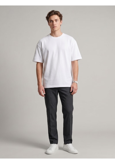 Smalltouch Unisex Oversize Yumuşak Dokulu Basic Bisiklet Yaka Tişört Beyaz