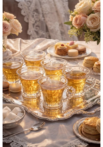 6 Lı Boncuk Kulplu Cam Bardak Seti 100 Ml, Yükseklik 8 Cm, Ağız Çapı 7,5 Cm Şık Tasarım Şeffaf