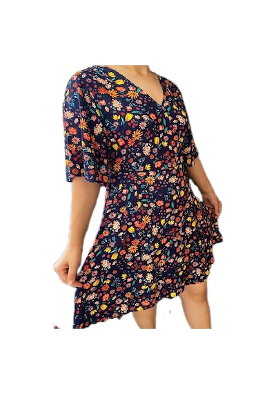 Eylül Moda Kadın Lacivert Çiçek Desenli Elbise