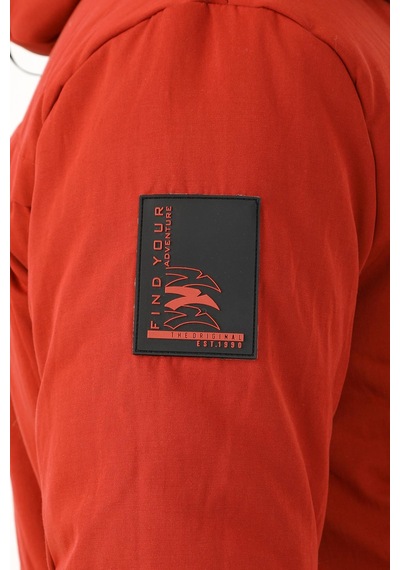 Maraton Sportswear Regular Erkek Kapşonlu Uzun Kol Basic Kiremit-siyah Parka 21302 Kiremit - Siyah