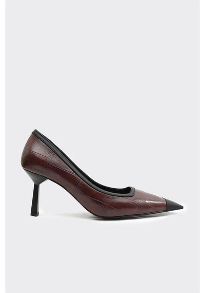 Derinet Alba Topuklu Stiletto Bordo Croco Bordo Croco