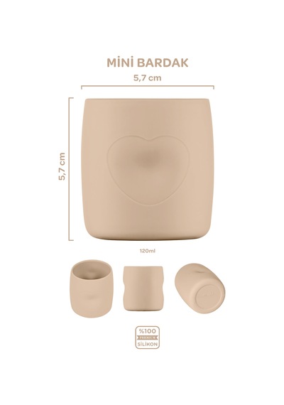 Silikon 10'lu Set Latte Bej / Önlük, Tabak, Kaşık, Çatal, Bardak, Diş Kaşıyıcı, Buz Kalıbı...