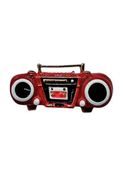 Retro Kırmızı Boombox Radyo Tasarım Broş Vintage Müzik Severler İçin Şık Aksesuar Kırmızı