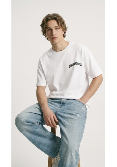 Hoxie Erkek Beyaz Urban Archives Sırt Baskılı Premium Oversize Tişört
