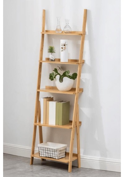 Digithome Bambu 5 Raflı Merdiven Kitaplık Banyo Düzenleyici Raf Organizer Saksılık Db-0022 Kahverengi