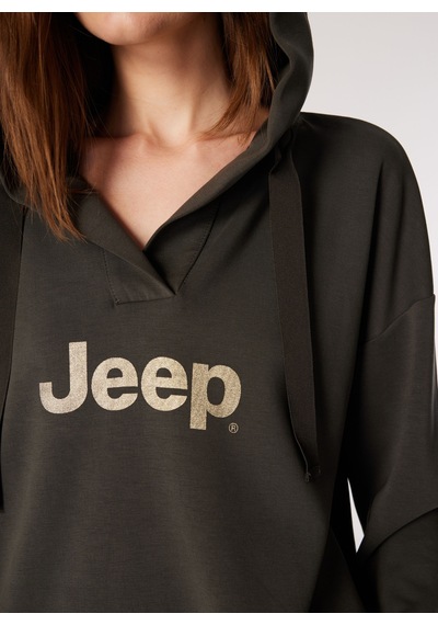 Jeep Haki Kadın Kapüşonlu Oversize Baskılı Sweatshirt C4wl-swt4420