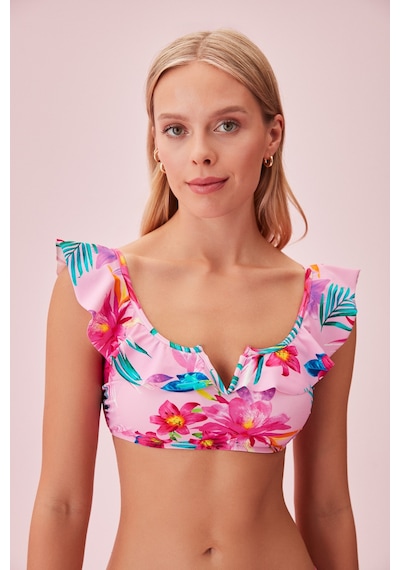 Suwen Volanlı Bralet Bikini Üst Sb24400p1317 Pembe Tropikal