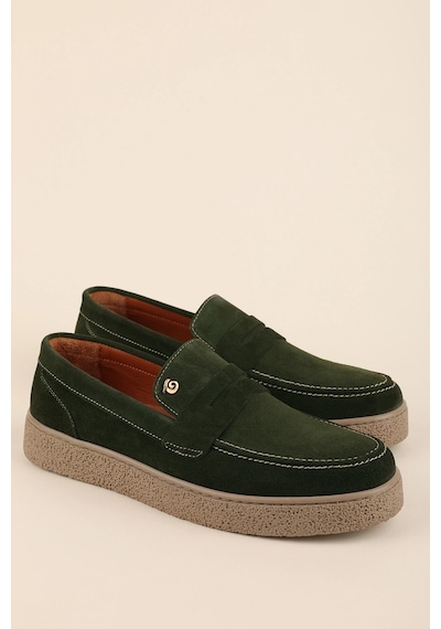 Gondol Erkek Hakiki Deri Casual Flötr Ayakkabı Moc-toe Cz.464 Haki