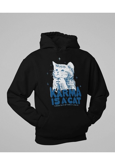 Karma Is A Cat Yazılı Unisex Oversize Taylor Swift Hoodie Siyah