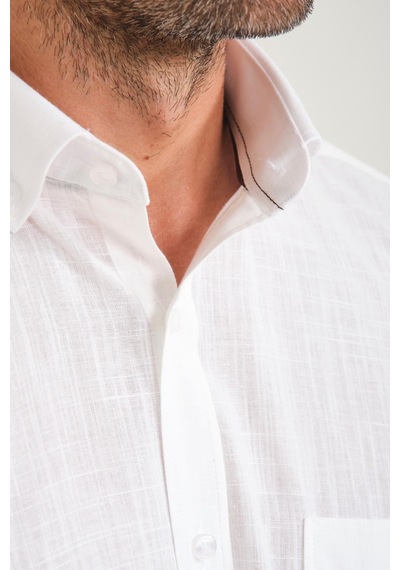 Klasik Kısa Kol Linen Keten Yaka Düğmeli Hediye Kutulu Erkek Gömlek Fs-001202 - Ekru-1690