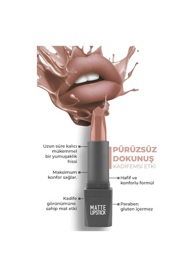 Yoğun Renk Veren Uzun Süre Kalıcı Nemlendirici Kadifemsi Mat Ruj - Matte Lipstick 402 Nude Çok Renkli Yoğun Renk Veren Uzun Süre Kalıcı Nemlendirici Kadifemsi Mat Ruj - Matte Lipstick 402 Nude Çok Renkli