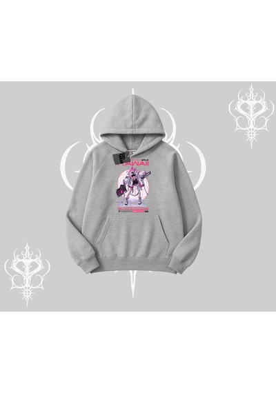 Kapşonlu Sweatshirt Kawaii Cyberpunk Kız Japon Stil Baskı Gri