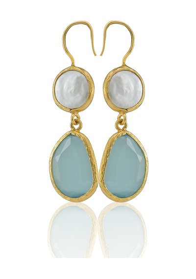 Kadir Jewellery 22 Ayar Altın Kaplama Kadın İnci Küpe -el İşçiliği Ve Hipoalerjenik Küpe Açık Mavi 76080494