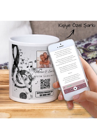 Bk Gift Kişiye Özel Fotoğraflı Ve Şarkı Qr Kodlu Beyaz Kupa Bardak, Sevgiliye Hediye Kobitmeyencom33505 Bk Gift