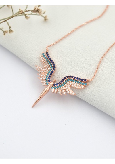 Brezza Lusso Jewelry Mikail Meleği Firuze Taşlı Kadın Gümüş Kolye 45 CM