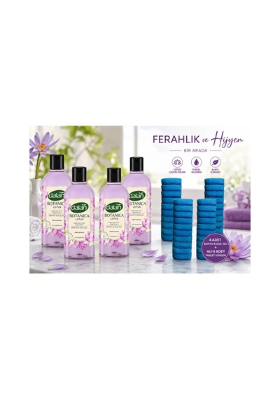 Lotus Duş Jeli 4'lü + Wellnax Sünger 4'lü Set