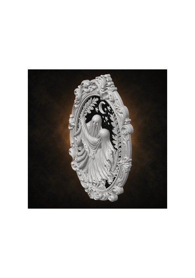 Siyah Beyaz Hayalet Kabartmalı Gotik Oval Duvar Tablosu 26x25x4 Cm