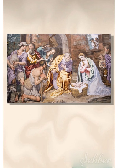 Simone Peterzano'nın ''adoration Of The Shepherds'' Adlı Freski Yatay Kanvas Tablo 4384 Çok Renkli