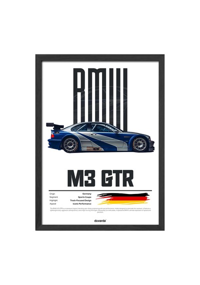 Bmw M3 Gtr Araba Siyah Ahşap Çerçeveli Poster, Dekoratif Duvar Tablosu