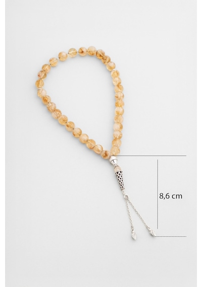 Doğal Sitrin Taşlı 24 Cm Gümüş Tesbih Beyaz