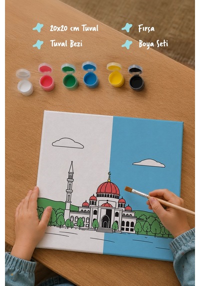 Kırmızı Kubbeli Cami Şövalesiz Boya Seti 20x20