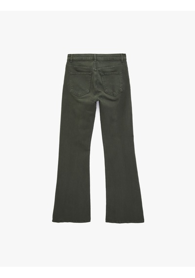 Koton Pamuklu Cepli Düğmeli Dar Kesim İspanyol Paça Denim Pantolon - Flare Jeans Haki 6sal40057mw Haki
