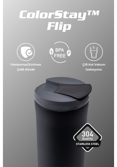 Cooker Colorstay Flip 400 Ml Paslanmaz Çelik Bardak Termos Ckr2041 Siyah