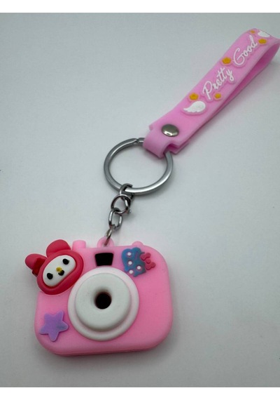 Pembe Silikon Kamera Tasarımlı Kuromi Karakter Figürlü Anahtarlık Pretty Good Askılı