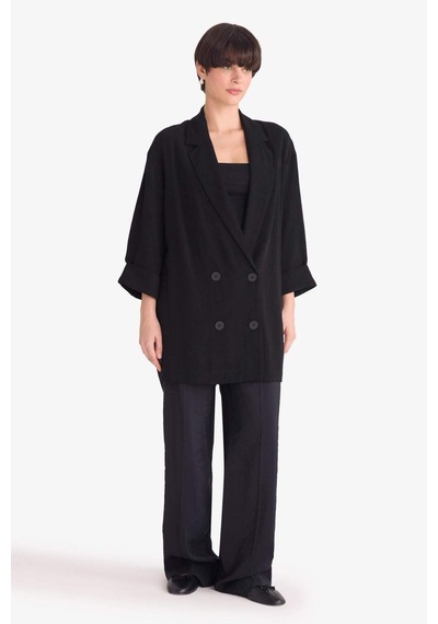 Defacto Regular Fit Ceket Yaka Pamuklu Blazer Ceket G0397ax25aubk81 Siyah