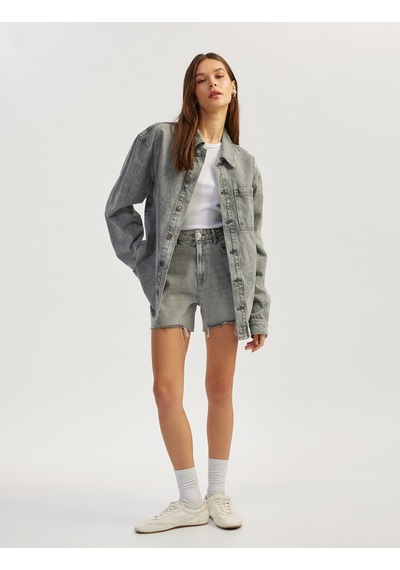Koton Yıpranmış Püsküllü Düğmeli Denim Şort Gri 5sal40001md Gri